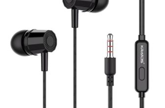 Kratos E02 Black Wired Earphones with 3.5mm Jack in-line Mic Control for Clear Calling & Music, Multi-Functional Controller,Sweat Resistant,Comfort Fit Wired Ear Phones,Compatibility with All Mobiles