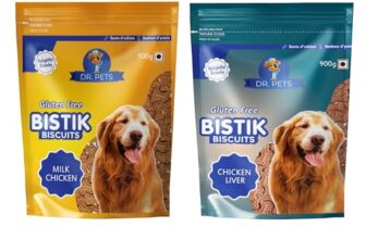 Dr. Pets Pack of 2 (900g Each) Bistik Dog Biscuits | Milk Chicken & Chicken Liver Flavour | Gluten Free Crunchy Dog Treats for Puppies & Adult Dogs | Healthy Training Snacks for All Breeds