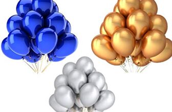 Vail Creations MADE IN INDIA 10inch Metallic Balloons for Birthday Decoration/Anniversary Party Decoration(Gold + Silver + Blue,Pack of 50)