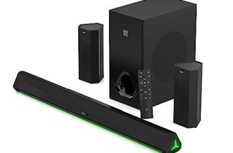 GOVO GOSURROUND 950 | 500W Sound bar | 5.1 Channel Home Theatre with 6.5″ subwoofer | Dual Rear Satellites, HDMI, AUX, USB & Bluetooth, 5 Equalizer Modes, Stylish Remote & LED Display (Platinum Black)