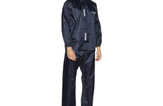 Amazon Brand – Solimo Men’s Polyester Water Resistant Casual Style Rain Coat with Pant (Blue, Small)