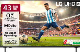 LG AI TV UA7380 108 cm (43 inch) Ultra HD (4K) LED Smart WebOS TV 2025 Edition with Alpha7 AI Processor 4K Gen8 | 4K Super Upscaling| 4K Expression Enhancer | NEW AI Magic Remote Compatible | AI Search with MS Copilot | AI Sound Pro (9.1.2 ch) | LG Shield | Chromecast Built-in(43UA73806LA)