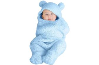 Bumtum 3-in-1 Hooded Baby Soft Blanket Wrapper| Double Layered Swaddle for New Born Babies(Boys & Girls) 0-6 Months, Travel-Friendly (Sky Blue)
