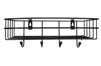 Pathavi Adhesive Wall-Mounted Bathroom Shelves – Rustproof Metal Racks with Hooks for Toiletries & Accessories, No-Drill Storage Organizer for Bathroom, Kitchen, or Vanity (Black, Set of 2)