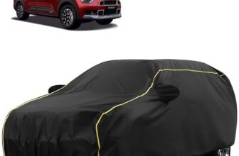 Sulfar 100% Water Resistant Car Body Cover Compatible with Mirror for CITROËN Basalt (Triple Stitched, Full Bottom Elastic, Black Tafetta with Yellow Piping)