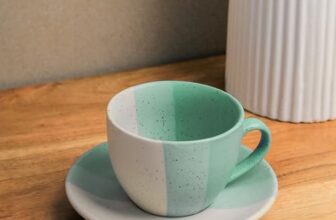 The Earth Store TT Green Ceramic Cappuccino Coffee Cup with Saucer Set of 1, 250ML Microwave and Dishwasher Safe Large Tea Cups | Large Cup for Coffee | Ideal Use for Every Occasion, Gifting