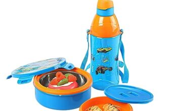 CELLO Tiffy Hotwheelz Gift Set Insulated Lunch Box & Water Bottle for Kids | Tiffin Box 460 ml, Water Bottle 400 ml, Blue & Orange | Leak Proof | Easy to Clean | Ideal for School, Picnic