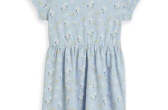 Amazon Brand – Symbol Kids Knee Length Printed Knit Dress (KD-DRG-SS25-144_Sky Blue Floral_4-5 Years)