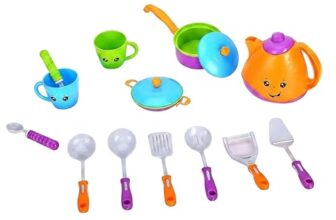 Crackles Pretend Play Solid Colour Tea Party Kitchen Play Set Toy with Teapot, Cups Pretend Play Cooking Set, Toy Pots N Pans, Cookware, Utensils