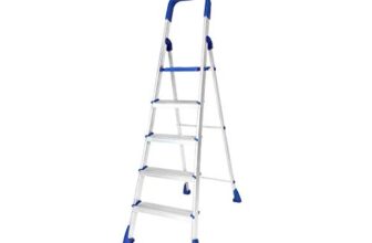 Happer Premium Foldable Aluminium Step Ladder, Clamber Pro, 5 Steps (Blue & Satin)