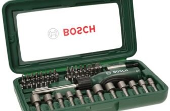 BOSCH 46-Piece Screwdriver Bit Set, 46 Pieces – 32 Screwdriver Bits, Nut-setters in 12 Sizes, Magnetic Universal Holder, Rachet Screwdriver, Green, Hard Case