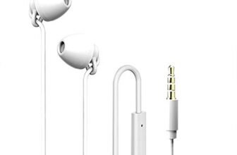 Hitage Earphones HB-726 Headphones Earplugs Headset High Definition Sound Deep Extra Bass Wired Earphone with in-line Mic Wide Compatibility Tangle Free Cable (White)
