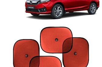 KINGSWAY Car Window Curtain Sticky Sun Shades Compatible with Honda Amaze, (Year 2023 Onwards), Universal Fit Sunshades for Side Window, Rear Window, Red Color, 4 Pieces