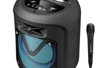 ZEBRONICS Sound Feast 90 10W Output, Portable Wireless Speaker with Bluetooth v5.0, TWS, 6.3mm with Wired Mic, USB, mSD, AUX, Mobile Holder and RGB Lights