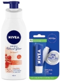 Nivea Body Lotion, Extra Whitening Cell Repair SPF 15, For All Skin Types, 400ml & Lip Balm, Original Care, 4.8g