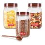 MILTON Vintage Airtight Containers with Spoons for Kitchen Storage, Food Grade Plastic, Stackable & Transparent Organizer Jars, Masala Dabba, Set of 3 (750ml each) for Tea, Coffee, Sugar, Dry Fruits