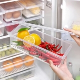 Houshe Multi-Purpose Food Storage Container with Removable Drain Plate and Lid, Stack-able Freezer Storage Containers to Keep Fresh for Vegetables, Fruits, Fish, Meat, Transparent, 1500 Ml Set of 2
