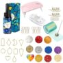 exploralearn 25gm UV Resin Jewellery Making Set for Beginners | Includes 10 in 1 Embossed Bezels Set, Curing Light, UV Tape,10 Key Chain,10 Earring Hoops,6 Glitter & 3 Mica for Jewellery