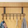 Crasts Over The Door Hook Hanger, Hanging Organizer Rack Steel Door Hook Hanger Wall Hook Rack (7 Hooks) Black