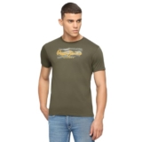 Pepe Jeans Men Cotton Slim Fit Printed T-Shirts Olive Green, Medium
