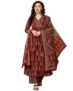 KLOSIA Women Printed Kurta and Pant Set with Dupatta (in, Alpha, M, Red)