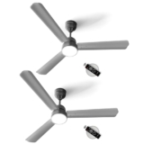 Longway Luminair 1200 mm BLDC Ceiling Fan with Remote Control & LED Light|BEE 5 Star Rated Energy Efficient|Ultra High Speed 3 Blade Anti-Dust Decorative Ceiling Fan|5 Years Warranty (Gray, Pack of 2)