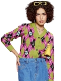 SASSAFRAS Women Green Geometric Front Open Wool Cardigan -XL