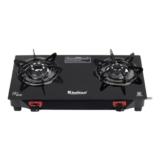 Khaitan 2 Burner Selios Black Manual Gas Stove Toughened Glass, Alloy Premium Burners, ISI Marked with 1 Year Warranty.