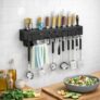 ORBICA Wall Mounted Kitchen Organizer Rack with Magnetic Knife Holder, 8 Adjustable Hooks & Towel Bar, Space Saving Wall Storage for Knives & Utensils, ABS Rust-Resistant Black