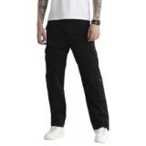 SNITCH Men’s Plain Cargo Pants | Casual Wear| College Street Wear Streetwear Style | Cotton Loose Fit Button Black