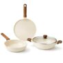 Vinod Di Casa Signature Ceramic Non Stick Cookware Set – 4 pcs | 24 cm Kadai and Frying Pan, 27 cm Dosa Tawa | Soft Touch Wooden Handle | Less Oil Healthy Cooking | Induction Compatible | Toxin Free