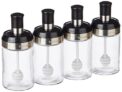 Amazon Brand – Solimo Borosilicate Glass Sauce Jar with Dipper, Set of 4 (250 Ml Each),Black