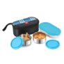 CELLO MF Trent Plus Stainless Steel Lunch Box with Jacket | Blue | Leak Proof Containers | Airtight Lid | 300ml x 2 + 500ml x 1 | Ideal for Dry & Semi Liquid Food | BPA Free containers