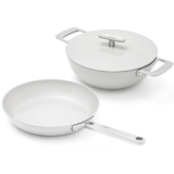 Ember Cookware Arcilla Ceramic Non Stick Cookware Set of 2 | Induction Cookware | Frying Pan 24cm & Kadai 2.6 Litre | Metallic Lid | ISI Certified | Gift Set | Steel Handle | 5-Year Warranty | Grey