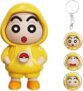NILMOLYE Shinchan Cartoon Character Keychain Toy with Button Expression Change, Hoodie Figure with Ear Hood and Bag Pendant Ring