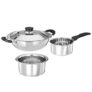 Amazon Brand – Solimo Stainless Steel – 3 Pcs Kitchen Delight Cookware Set (15 Cm Sauce Pan, 23 Cm Kadai with Ss Lid, 20 Cm Tope), Silver