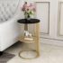 Furniture Cafe Square Nesting Coffee Table Set of 2 with Drawer | White Marble Look Top & Gold Metal Frame | Modern Center, Side & Accent Tables for Living Room, Bedroom & Balcony