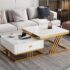 Furniture Café Modern Round Side Table with White Marble Top & Golden Metal Frame – End Table with Storage Shelf for Living Room & Bedroom