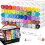 SHUTTLE ART 48 Colors Dual Tip Art Markers,Permanent Marker Pens Highlighters with Case Perfect for Illustration Adult Coloring Sketching and Card Making