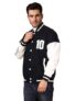 CHKOKKO Men’s Oversized Varsity Jacket with Snap Button Closure and Patch Design Trendy Comfortable Outerwear for College Travel and Casual Wear NavyWhite XL
