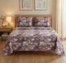 BSB HOME Cloud Cotton King Size Bedsheet Set 228 x 254 cm, 220 Thread Count Soft & Breathable Cotton Bedsheet with 2 Pillow Covers, Floral Printed Bedding for Home (Dusty Lavender)
