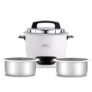 Pigeon by Stovekraft Joy Rice Cooker with Double pot, 1 litres. (White) | Toughened Glass Lid | 400 Watts | 2 Aluminium Cooking Pots | Measuring Cup| Spatula | Energy Efficient Cooking