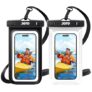 JOTO Plastic 2 Pack Waterproof Phone Pouch Case Up to 7,IPX8 Underwater Phone Case Cellphone Dry Bag for iPhone 16 15 14 13 12 Pro Max Xs Max XR X 8 7 6S Plus SE/Galaxy S24 S23 S22 S21-Black & Clear