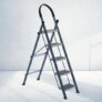 LAPO Steel Foldable Ladder for Home – 5 Step Ladder with Anti-Slip Wide Steps, Secure Hand Grip & Rubber Shoes – Heavy-Duty Durable Design (Grey)
