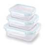 ATTRO Glassox Classic Rectangle Lunch Box with Locking Lid Borosilicate Glass Lunch Box Fridge Organizer Microwave & Freezer Safe Set of 3 370 ML, 630 ML, 1040 ML,Transparent
