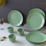 The Earth Store Spiral Green Set of 12 Piece Ceramic Dinner Set, 6 Full Dinner Plates, 6 Vegetable Bowls | Microwave & Dishwasher Safe | Ceramic Plate | Katori