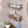 Lifelong Bathroom Shelf for Storage – Strong & Sturdy Wall Mounted Washroom Rack – Single Layer Multipurpose Towel Holder – Rust & Scratch Proof – Accessories Organiser (Pack of 2 – Black), Steel