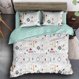 Story@Home bedsheet for Double Bed Queen Size 240TC Satin Finish, Microfiber Double Bed bedsheet, 225X250cm with 2 Pillow Covers, White, Geometric | Perfect for Home Décor