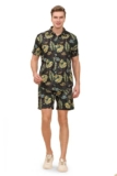 ENCIGER Mens Printed Casual Shirts and Shorts Set Button Down Co-ord Set (MSS1_Black Yellow_XL)