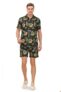 ENCIGER Mens Printed Casual Shirts and Shorts Set Button Down Co-ord Set (MSS1_Black Yellow_XL)